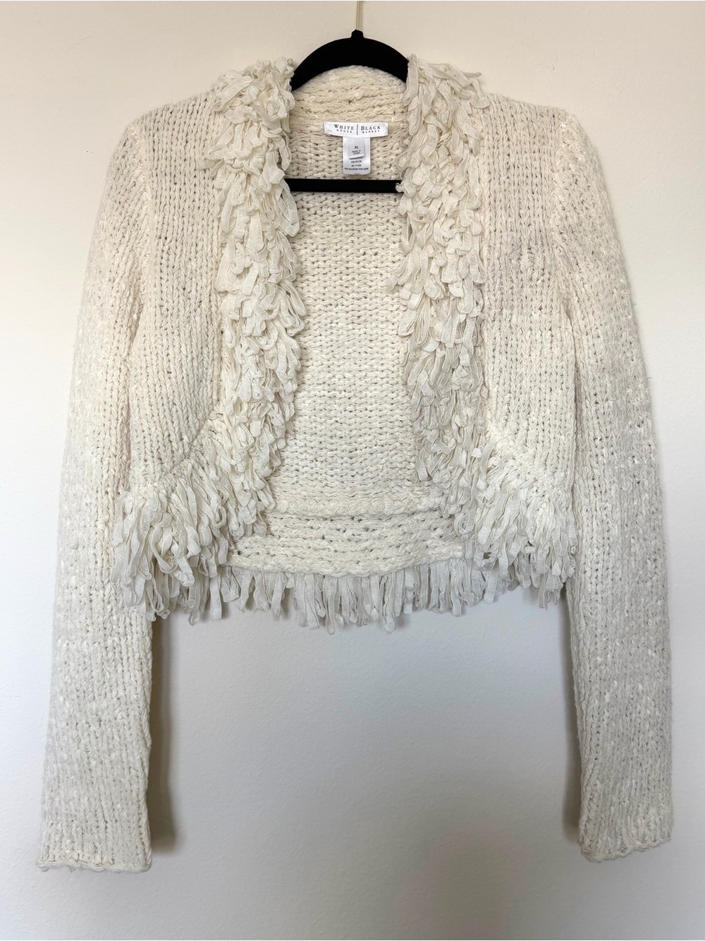 White House Black Market Cream Fringe Knit Bolero Cropped Cardigan Size Large